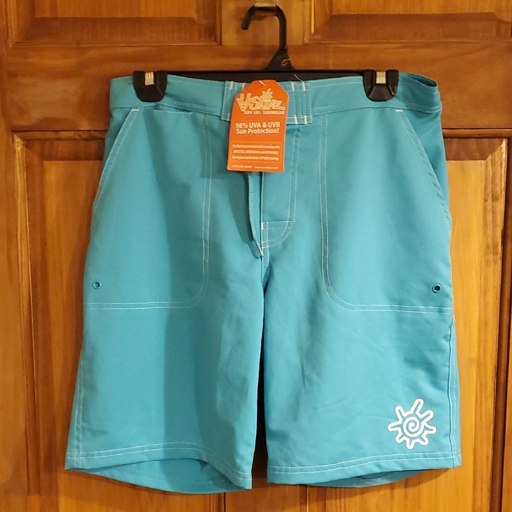 NWT UV Skinz UpF+50 Men's Teal Swim Shorts